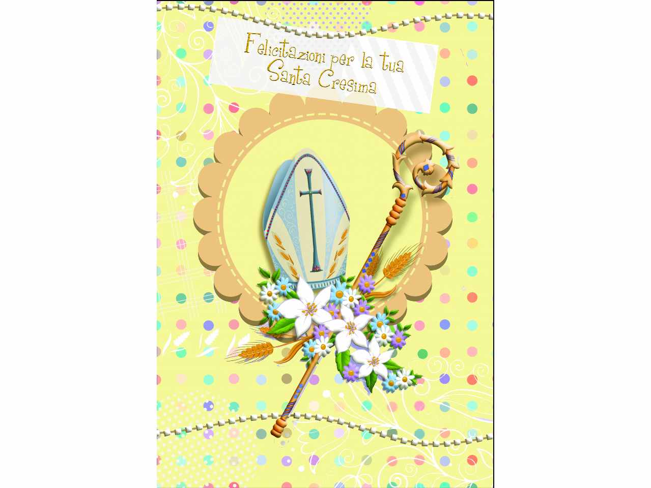 Biglietto auguri per santa cresima con scritta felicitazioni per la tua Santa Cresima
