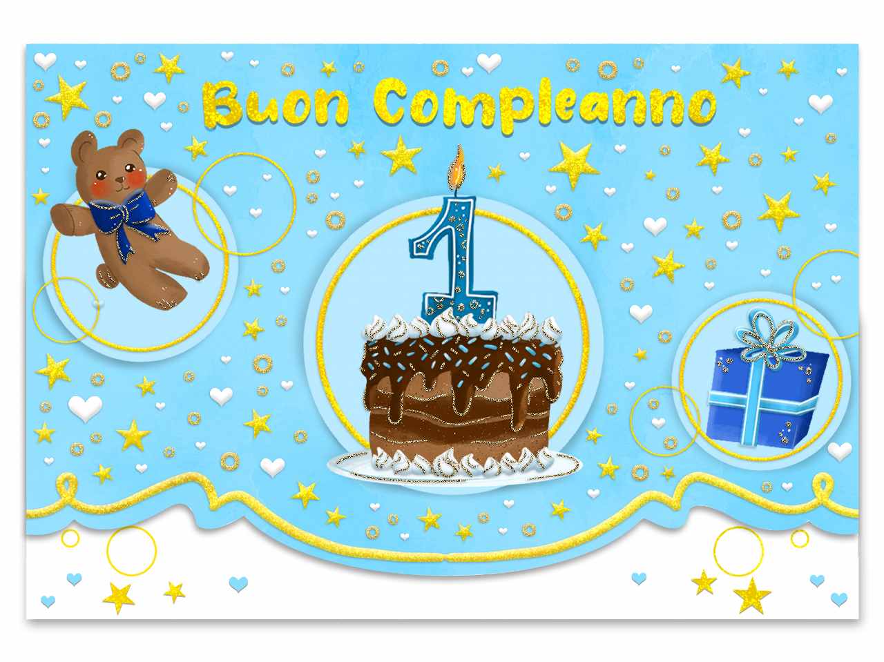 Biglietto auguri buon primo compleanno con porta soldi