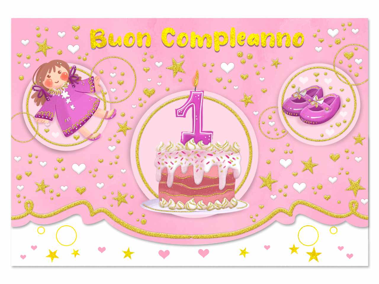 Biglietto auguri buon primo compleanno con porta soldi