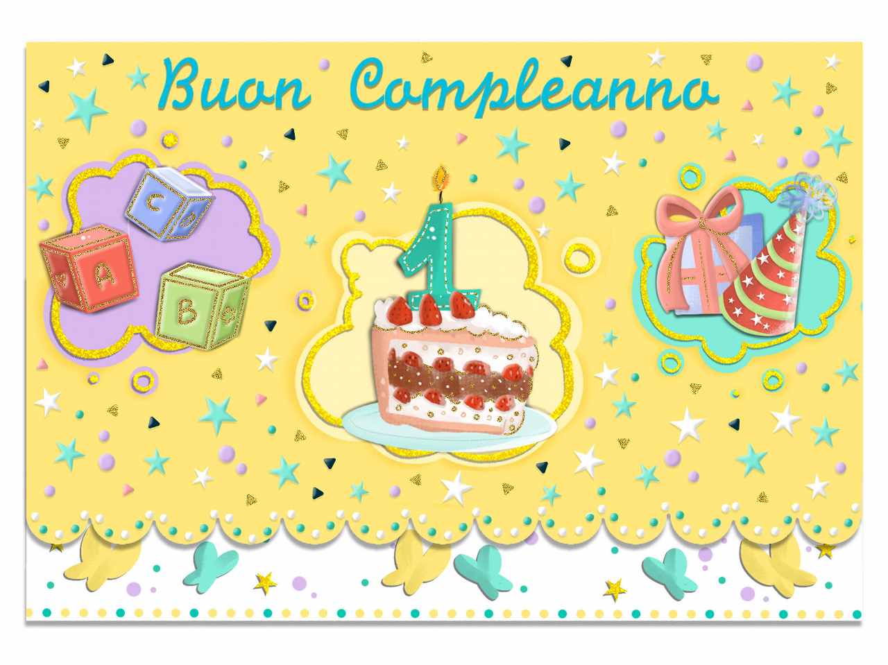Biglietto auguri buon primo compleanno con porta soldi