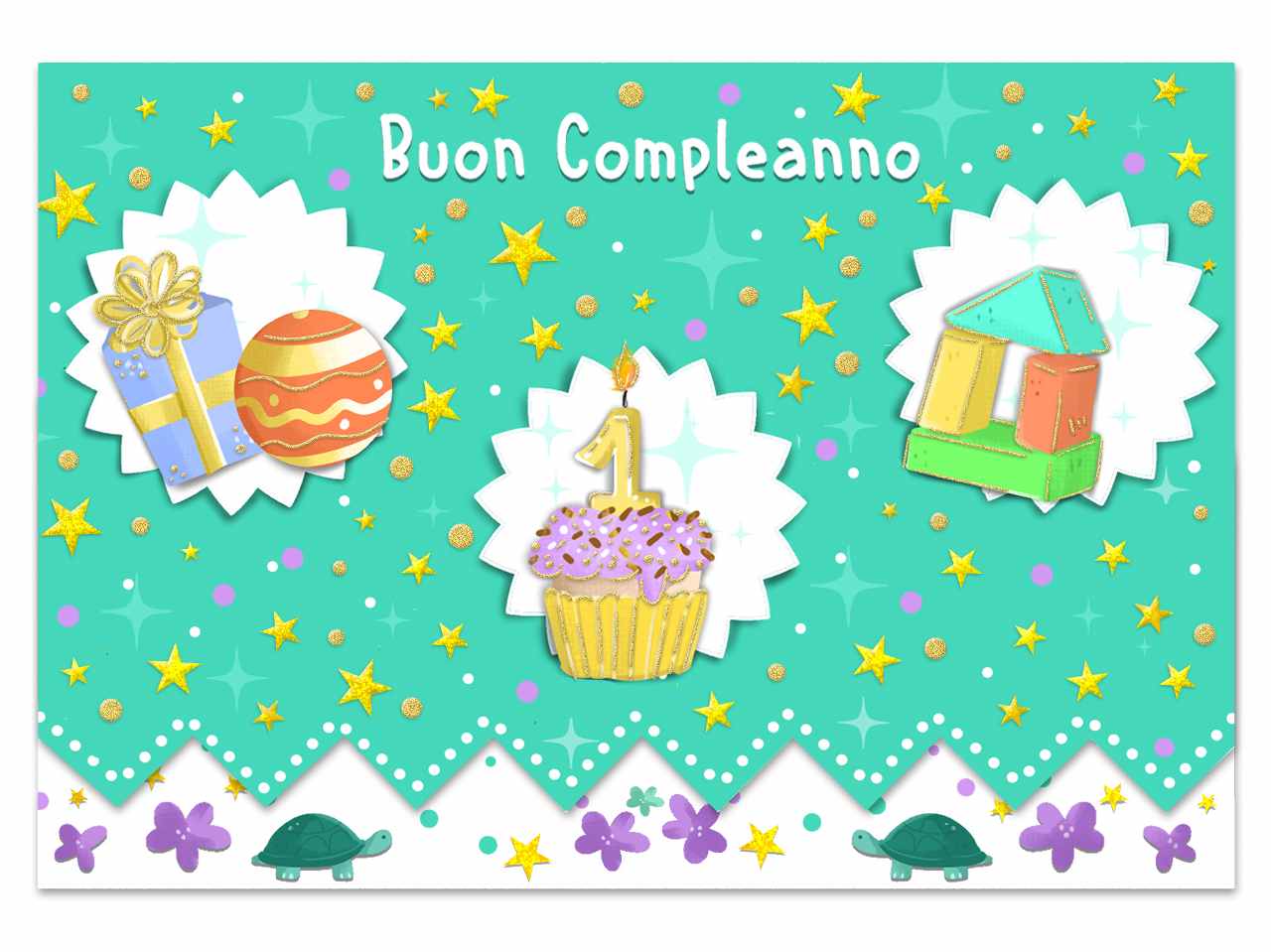 Biglietto auguri buon primo compleanno con porta soldi