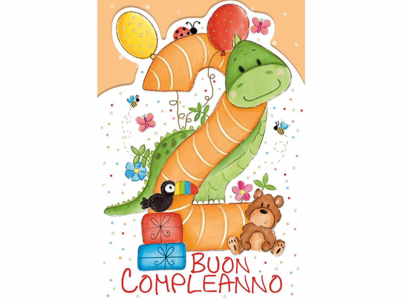 Biglietto auguri buon secondo compleanno per bimbi