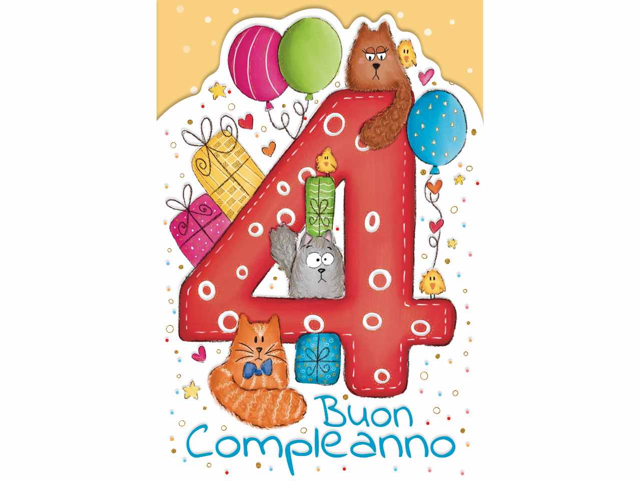 Biglietto auguri buon quarto compleanno per bimbi