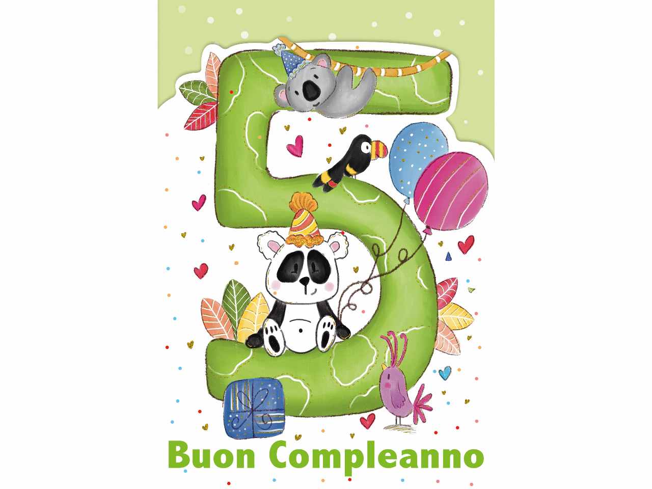 Biglietto auguri buon quinto compleanno per bimbi