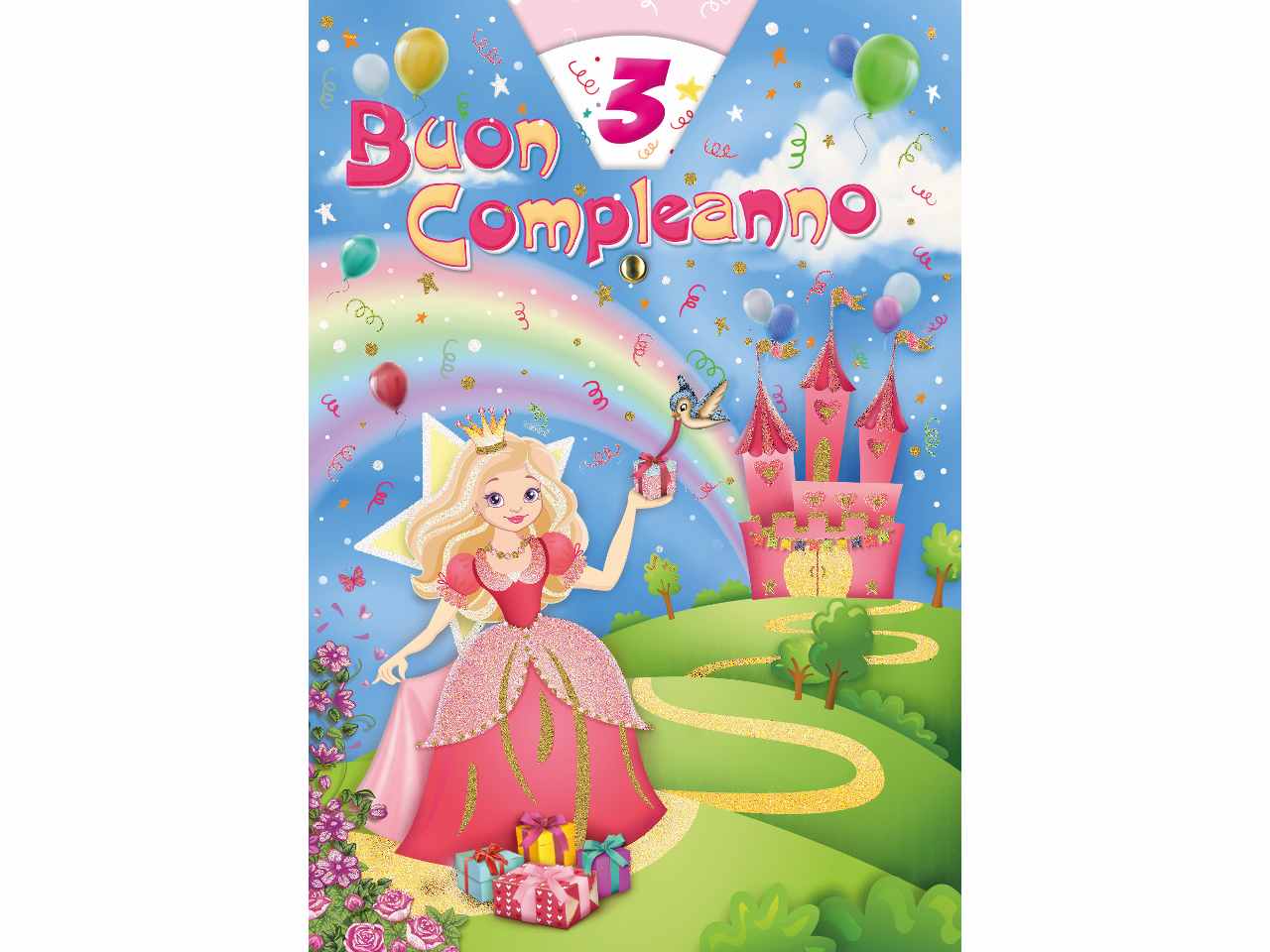 Biglietto auguri buon terzo compleanno per bimbi