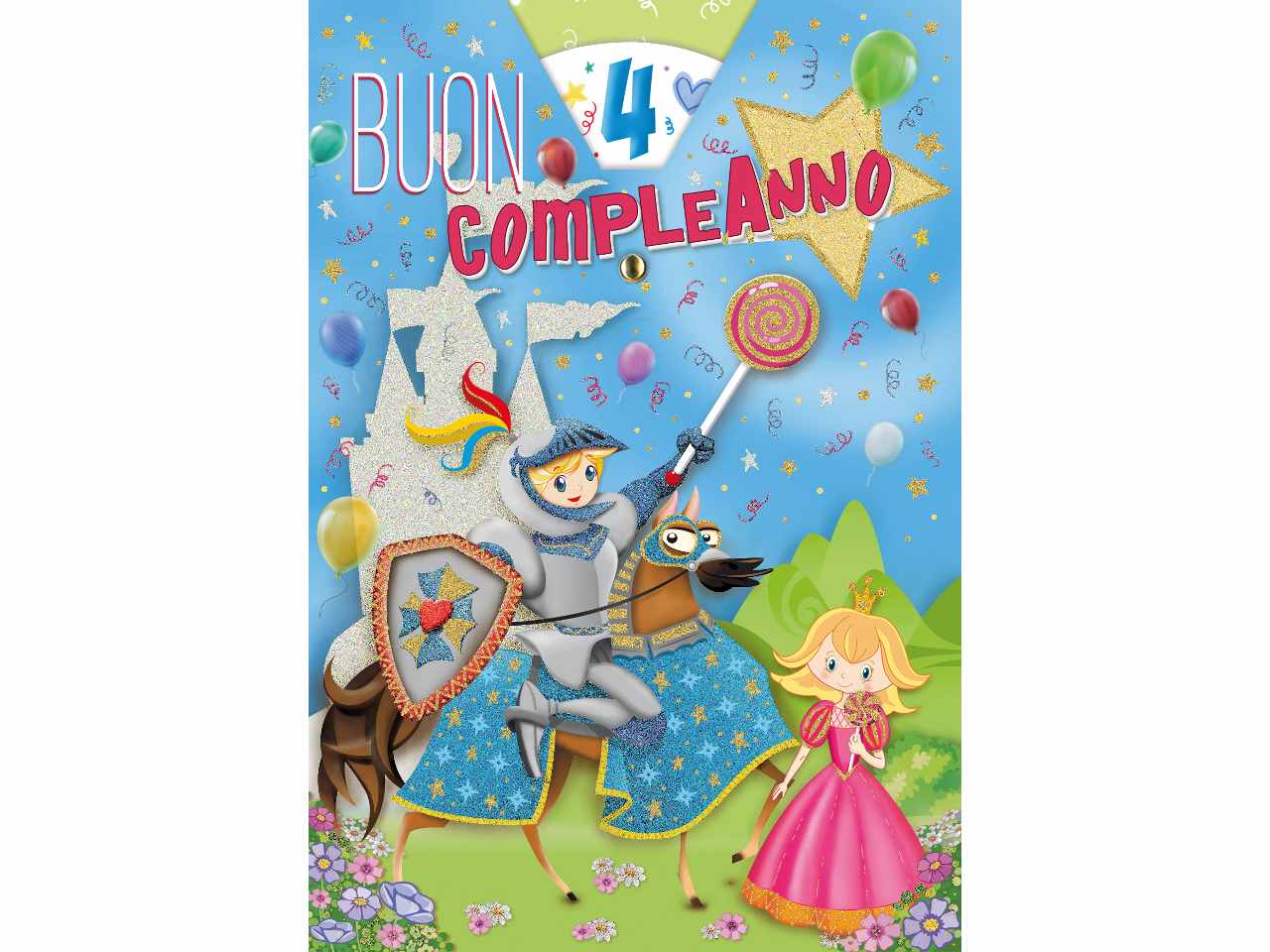 Biglietto auguri buon quarto compleanno per bimbi