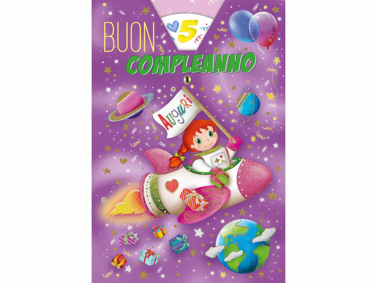 Biglietto auguri buon quinto compleanno per bimbi