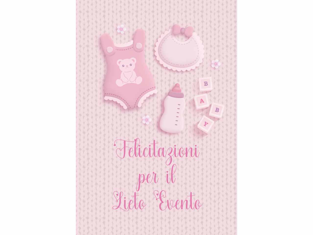Biglietto auguri per lieto evento colore rosa