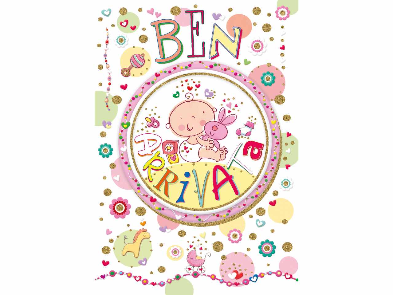 Biglietto auguri per lieto evento colore rosa