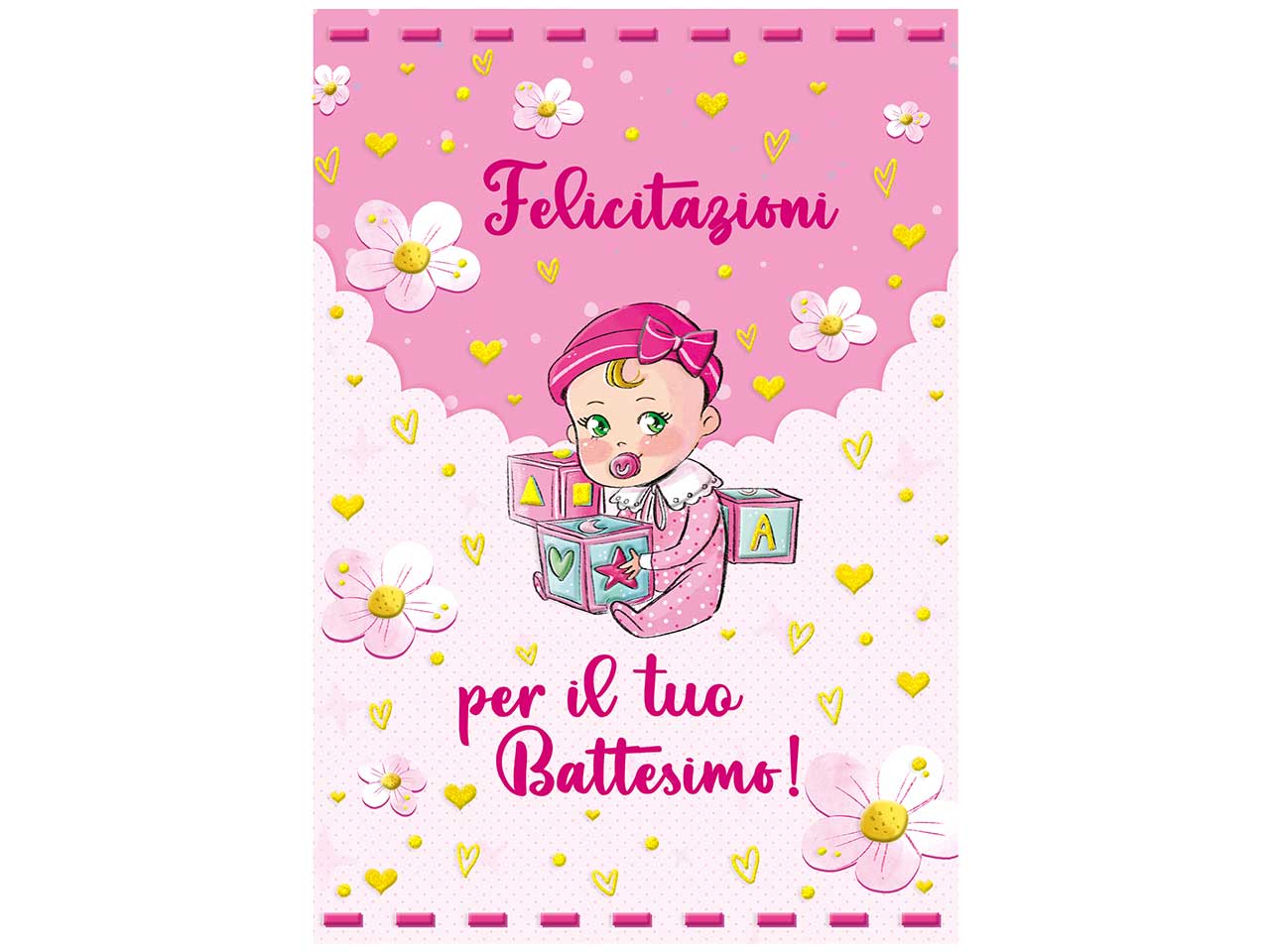 Biglietto auguri battesimo con scritta felicitazioni per il tuo battesimo! colore rosa