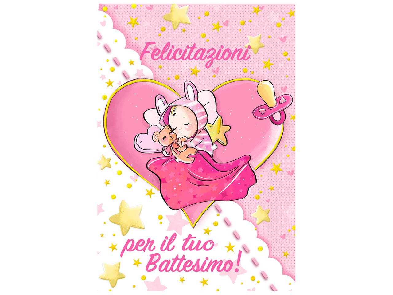 Biglietto auguri battesimo con scritta felicitazioni per il tuo battesimo! colore rosa