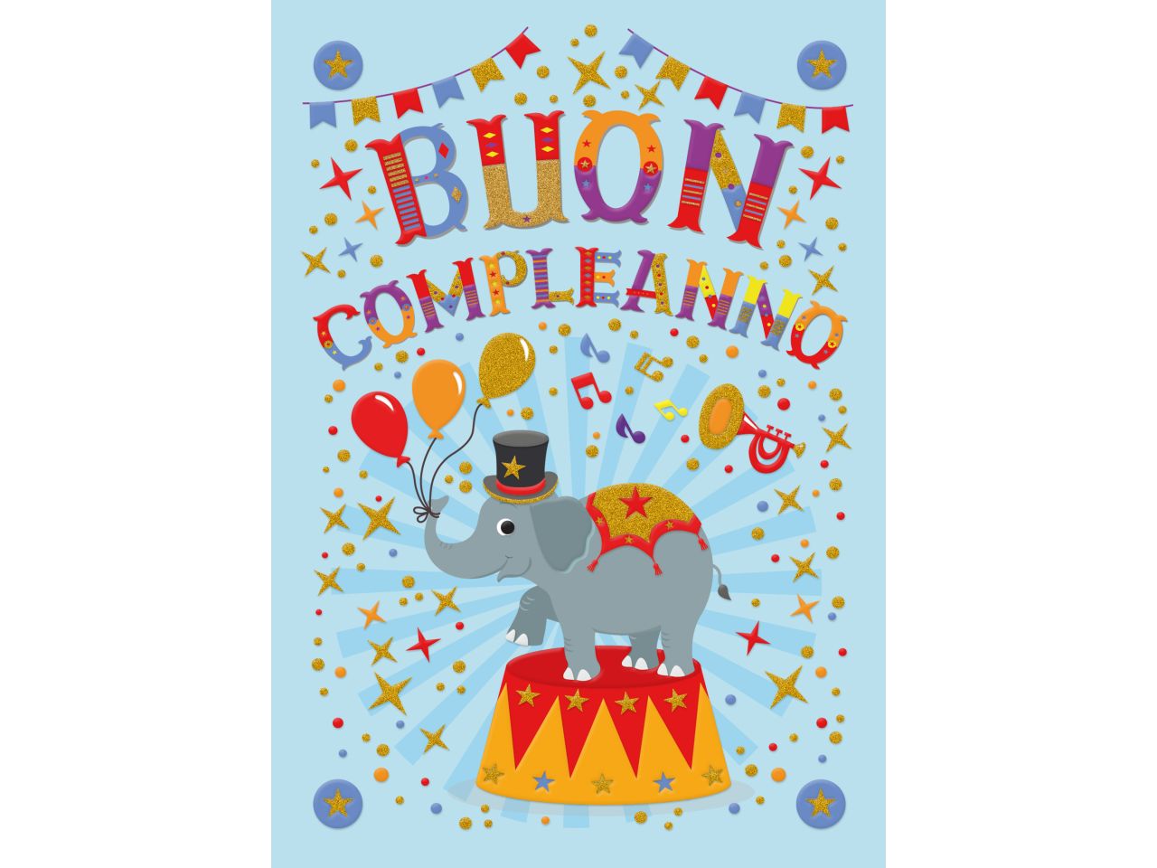 Biglietto auguri buon compleanno fantasia circo con busta