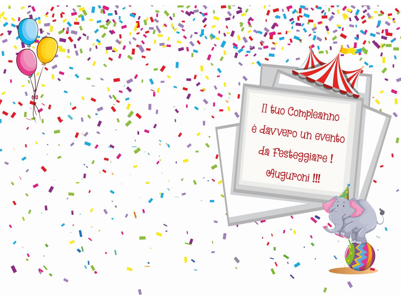 Biglietto auguri buon compleanno fantasia circo con busta
