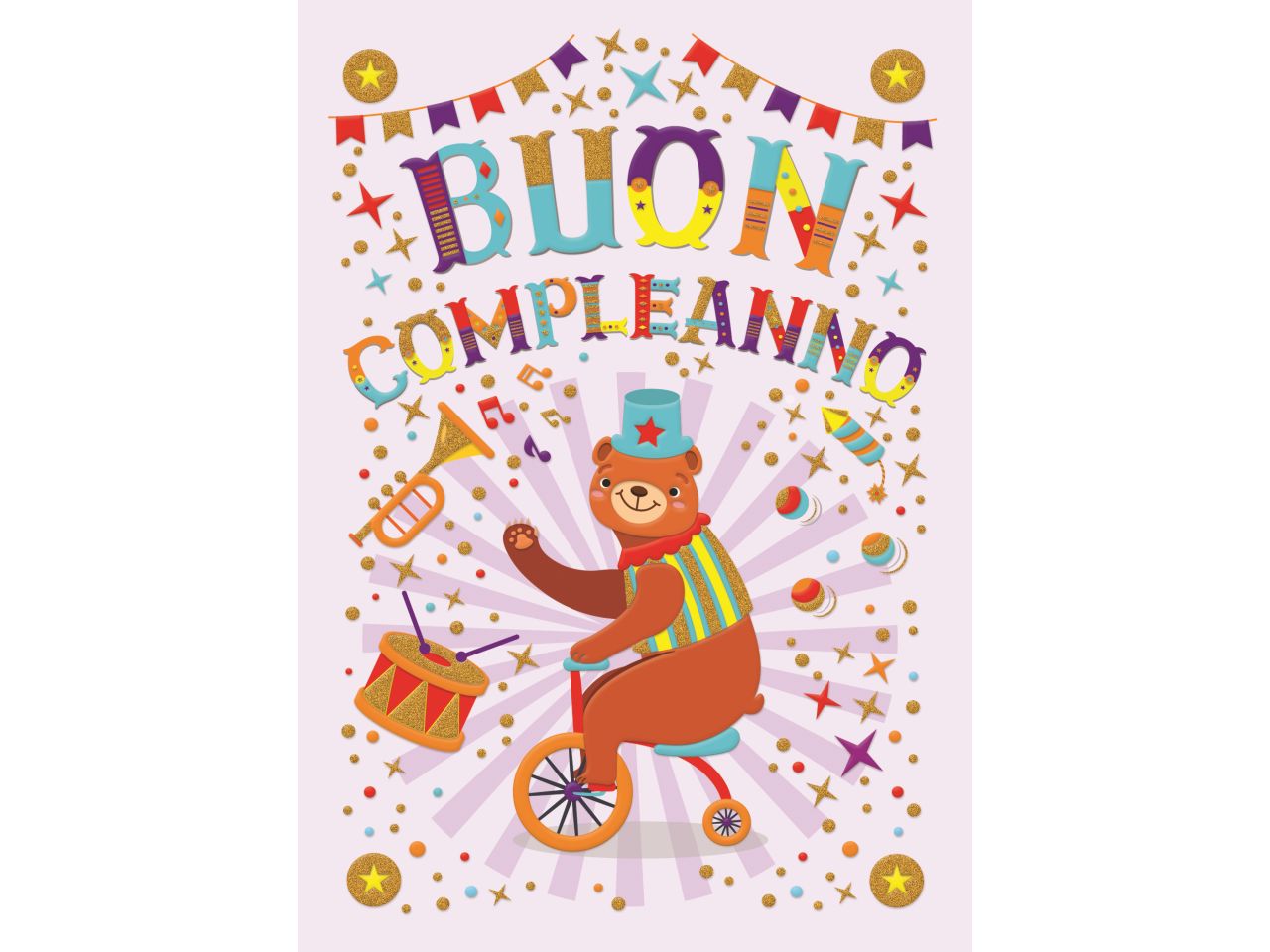 Biglietto auguri buon compleanno fantasia circo con busta