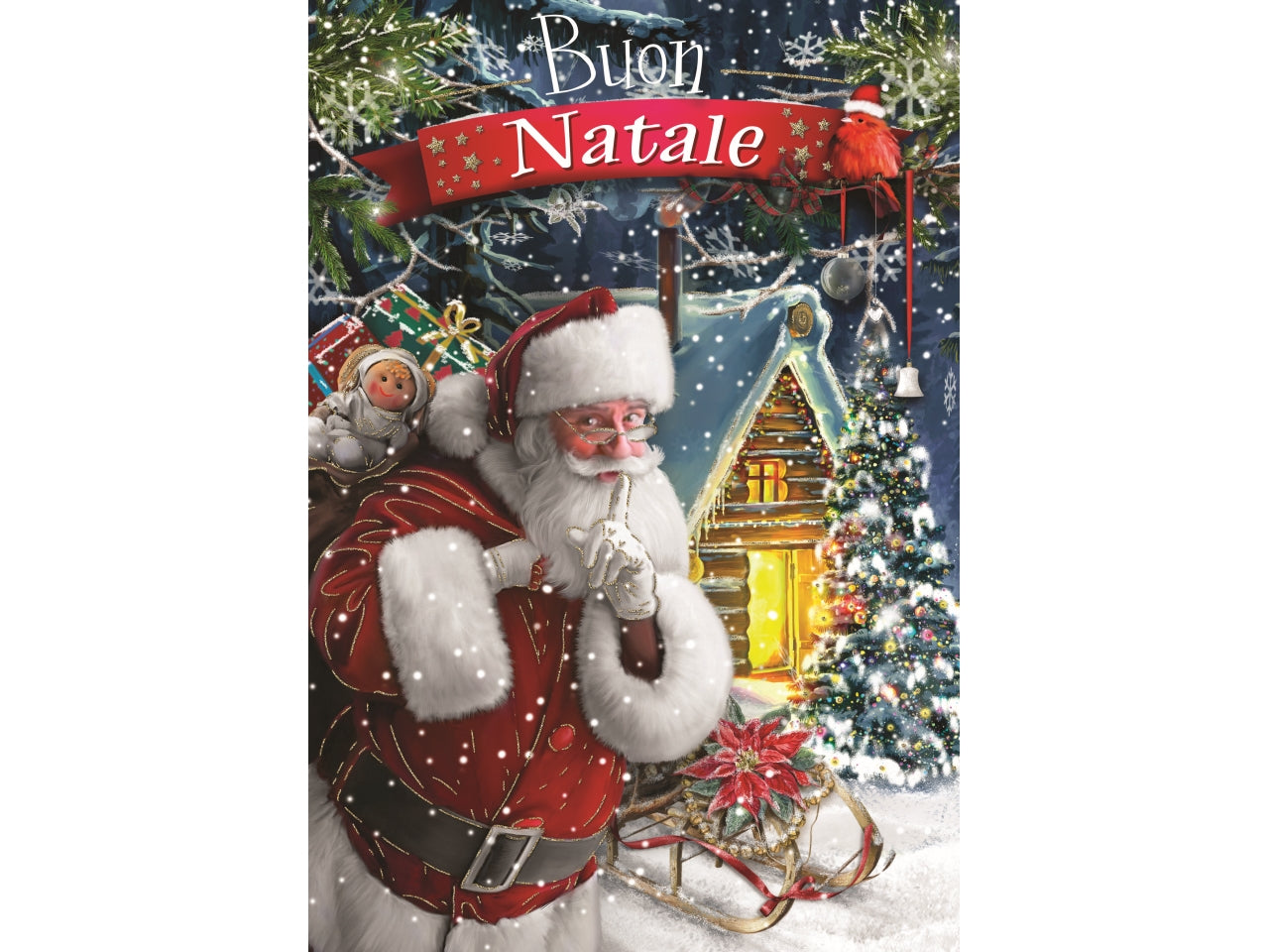 Biglietto babbo natale decoro casina