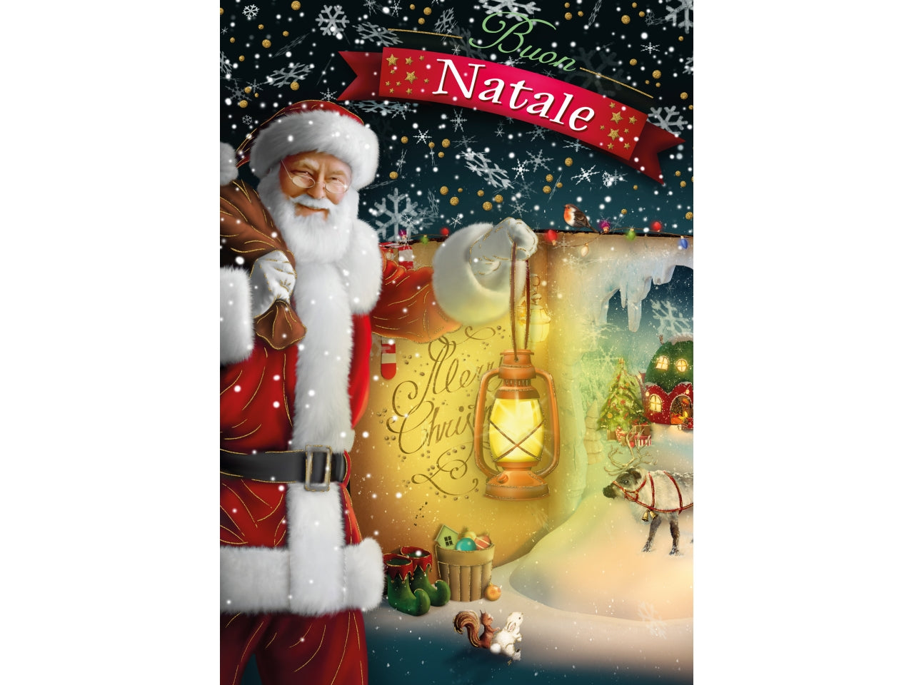 Biglietto babbo natale decoro lampada