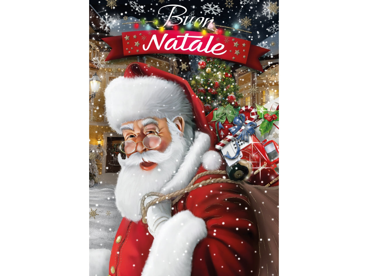 Biglietto babbo natale decoro doni