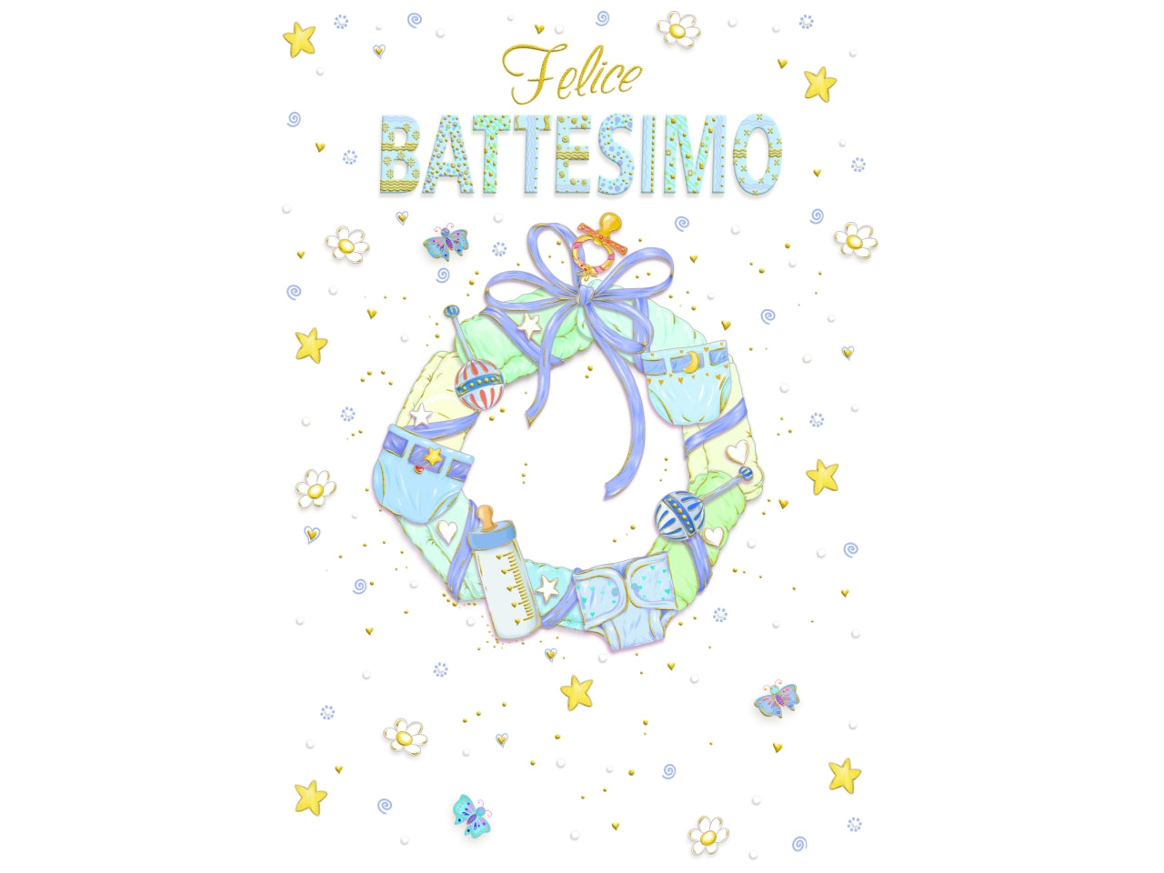 Biglietto mini felice battesimo fiocco azzurro la confezione comprende 6 biglietti