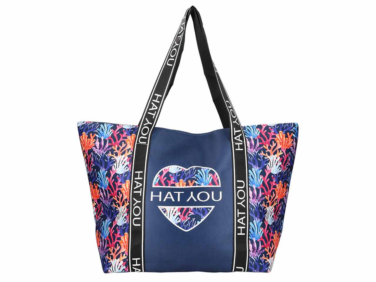 Borsa mare con grossgrain e stampa digitale colore blue 57x37x17cm