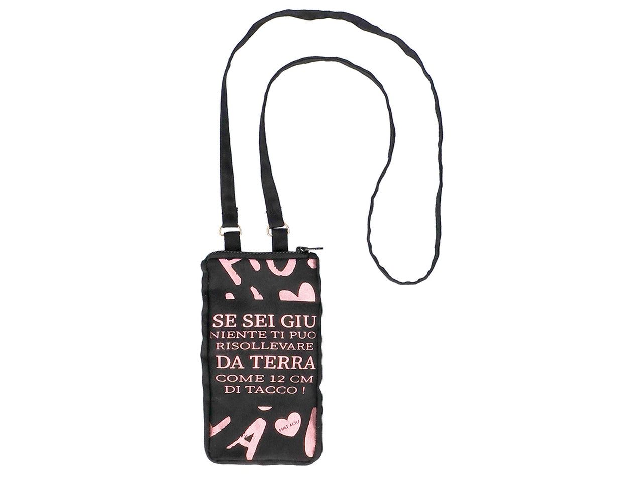 Custodia a tracolla per cellulare con scritte divertenti 18,5x10,5x1,5cm nero