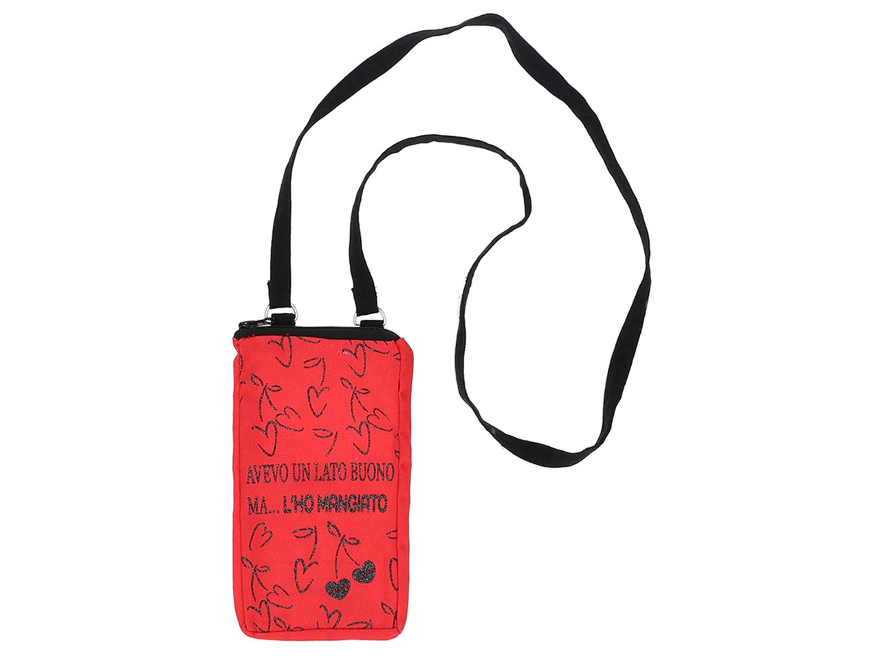 Custodia per cellulare a tracolla rosso con scritte divertenti in poliestere 18,5x10,5x1,5 cm - Hat You $