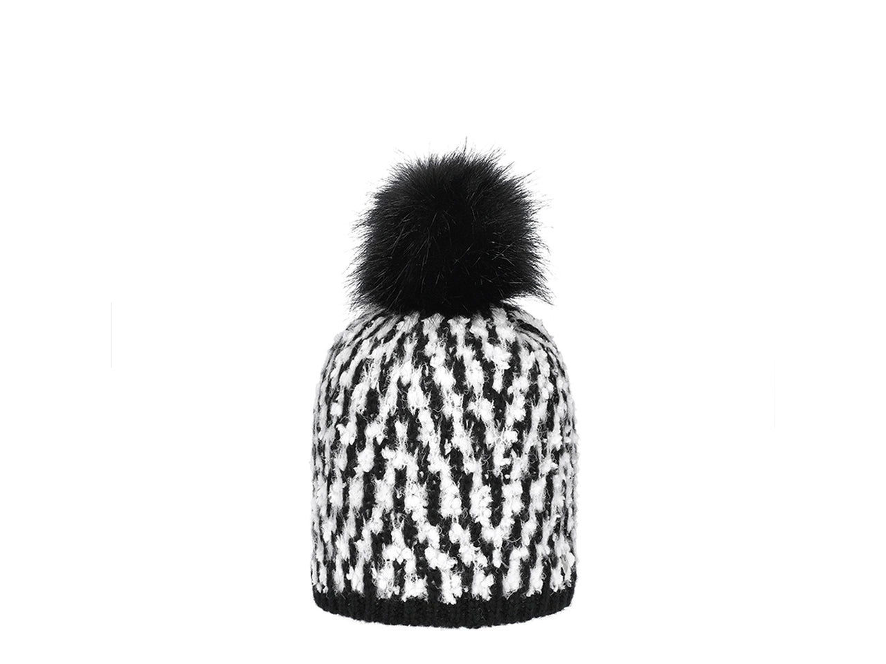 Cuffia filato boucle e all over jacquard chevron colore panna