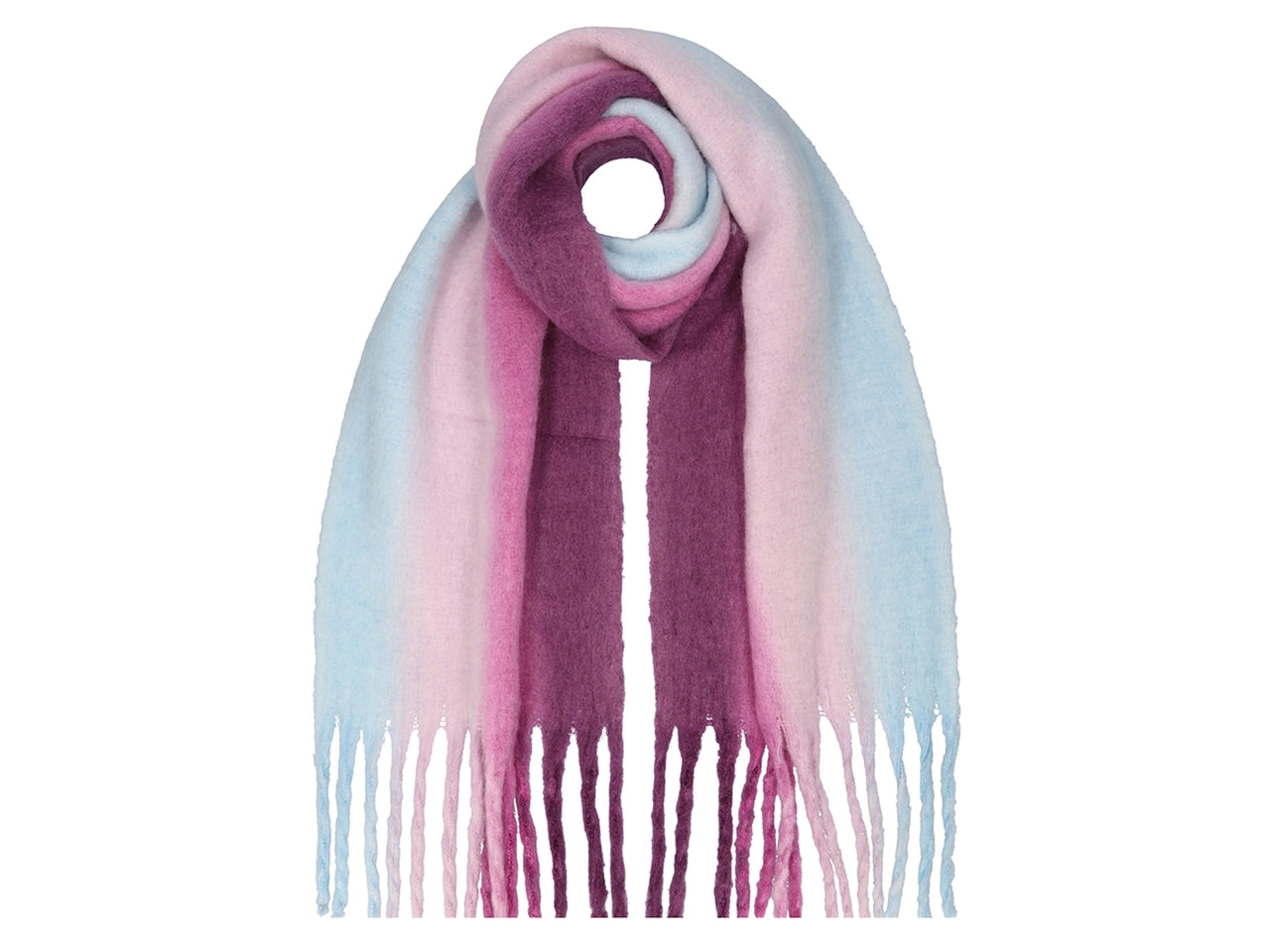 Sciarpa con range e righe sfumate misura 40x182cm + 15 cm colore lilla