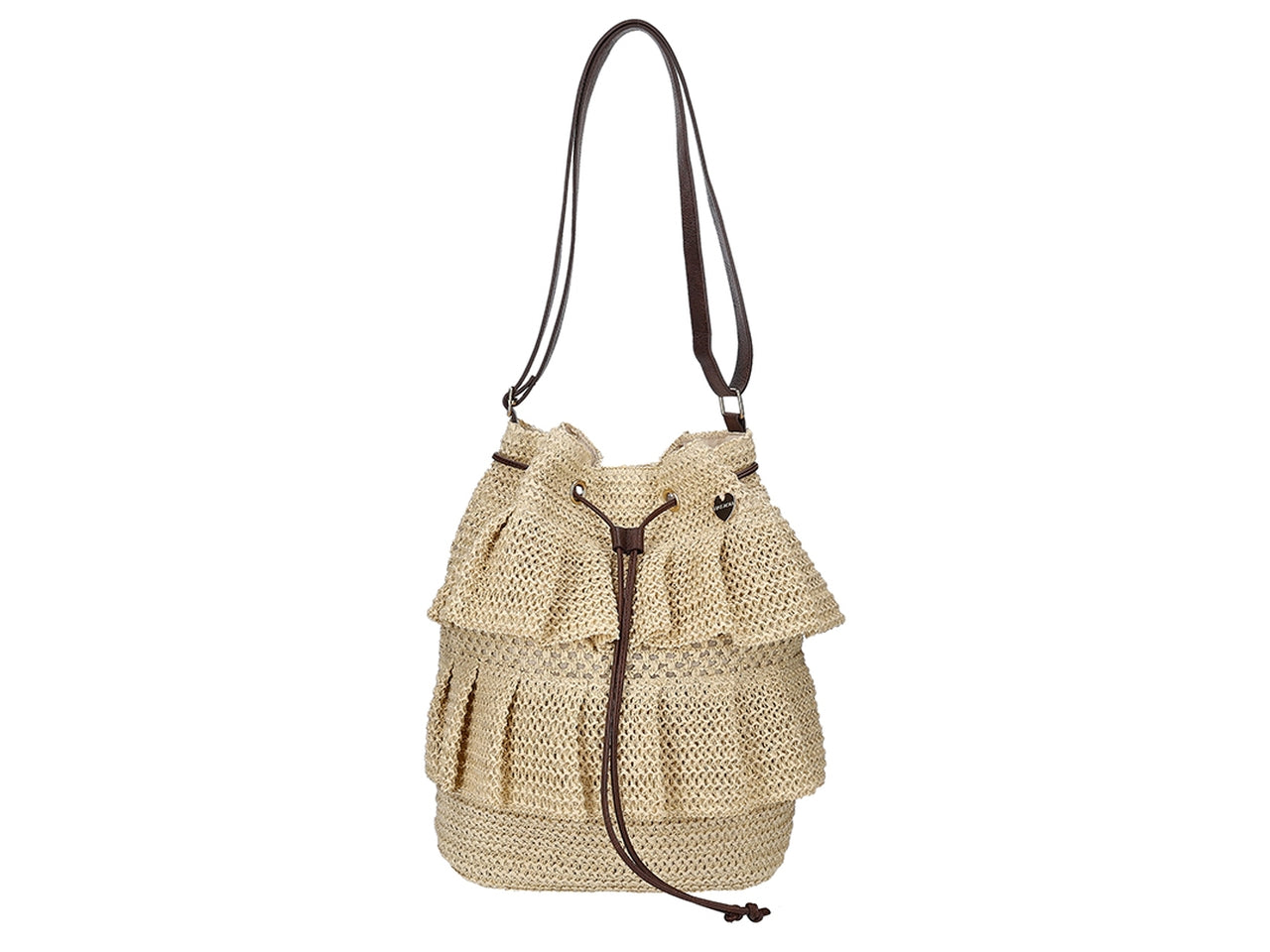 Borsa a secchiello con balze 27x36x20cm naturale