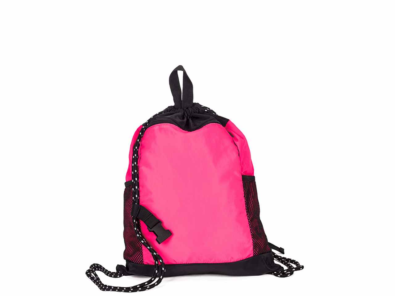 Sacca/zaino bicolore con tasche in rete colore fuxia 35x45cm