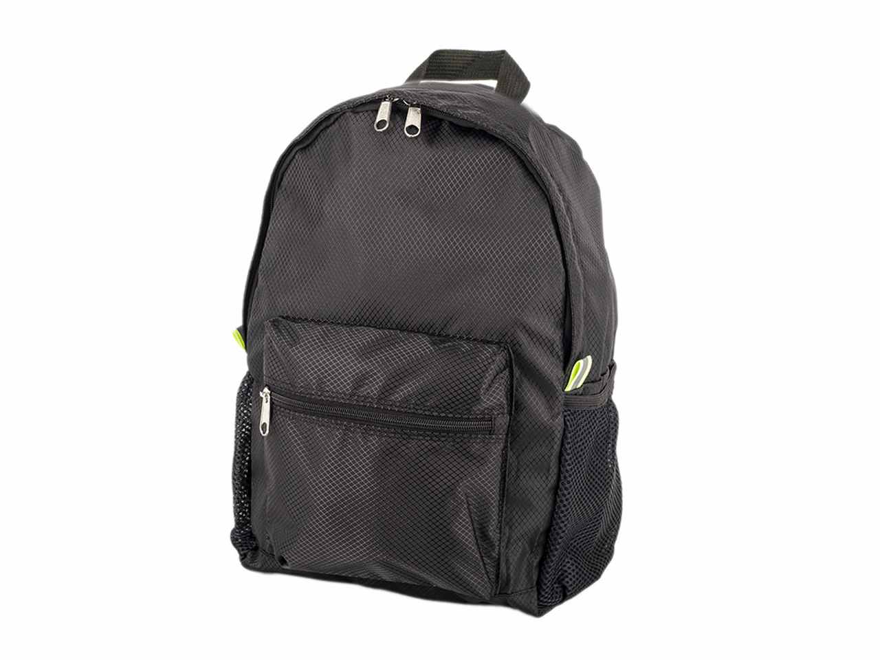 Zaino pieghevole in nylon rip-stop 15 litri colore nero 26x13x40cm