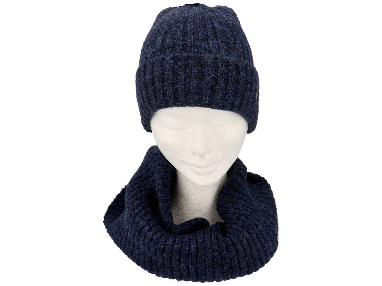 Set busta regalo cuffia collo doppio in maglina a coste colore blu