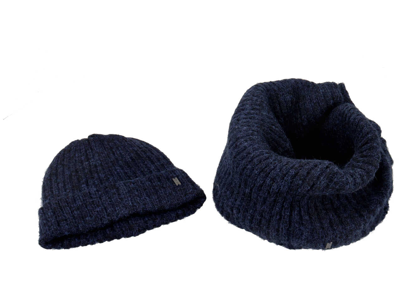 Set busta regalo cuffia collo doppio in maglina a coste colore blu