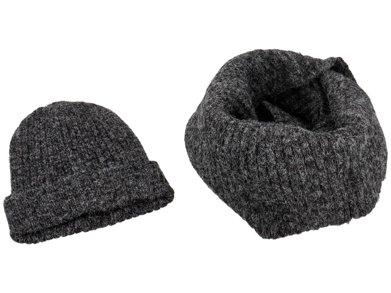 Set busta regalo cuffia collo doppio in maglina a coste colore grigio scuro