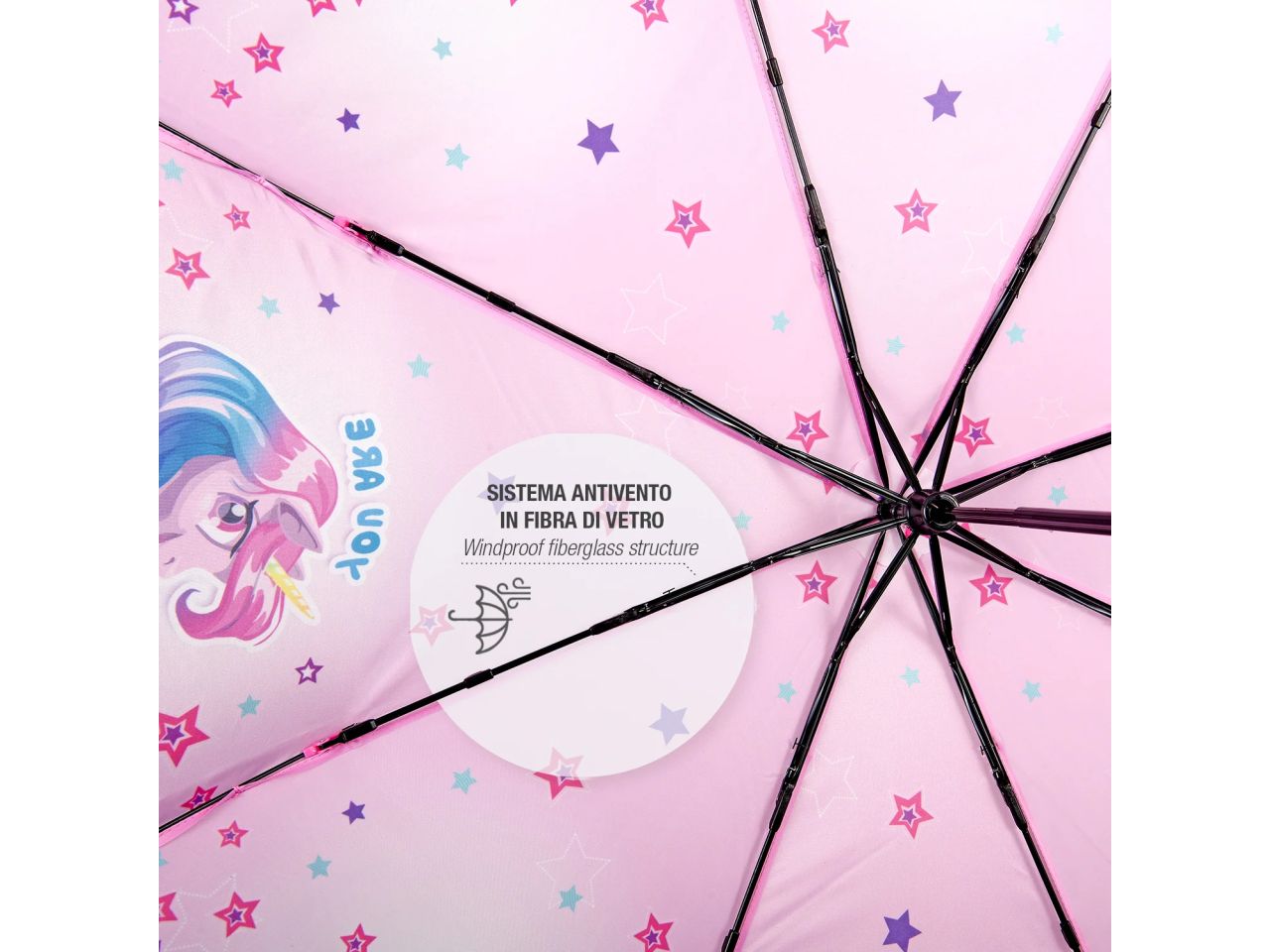 Ombrello mini con apertura manuale 50cm fantasia unicorno cool kids perletti