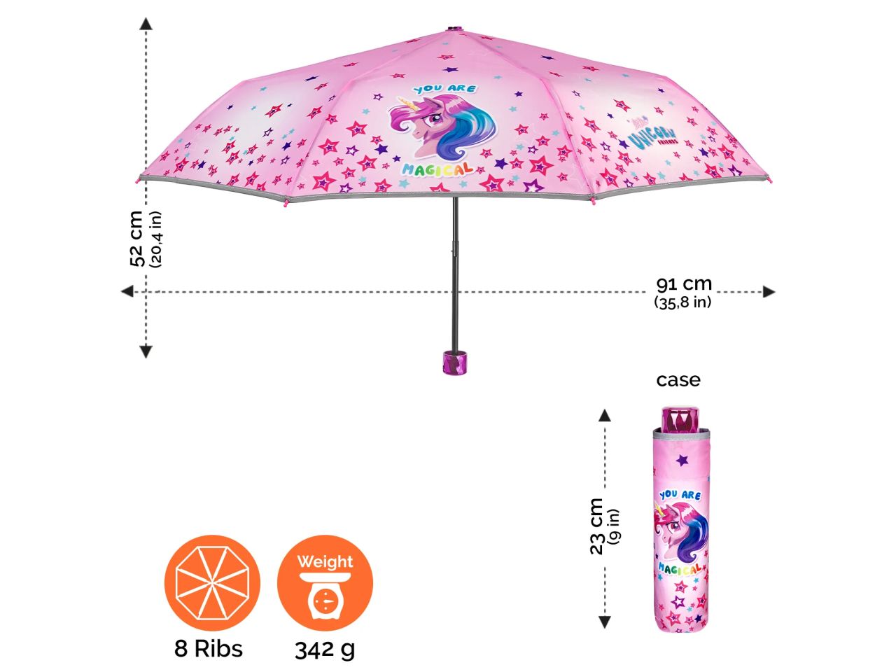 Ombrello mini con apertura manuale 50cm fantasia unicorno cool kids perletti