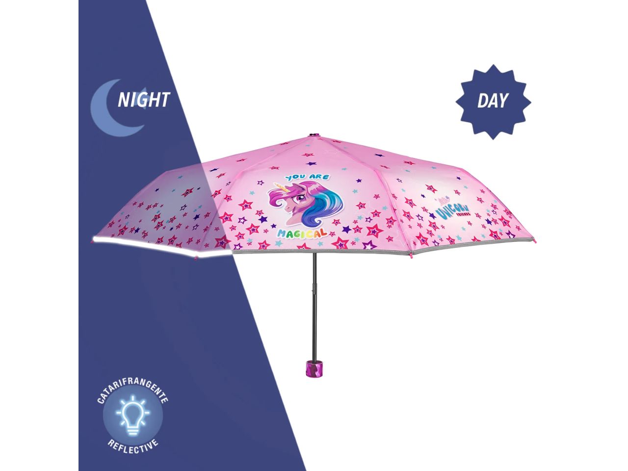 Ombrello mini con apertura manuale 50cm fantasia unicorno cool kids perletti
