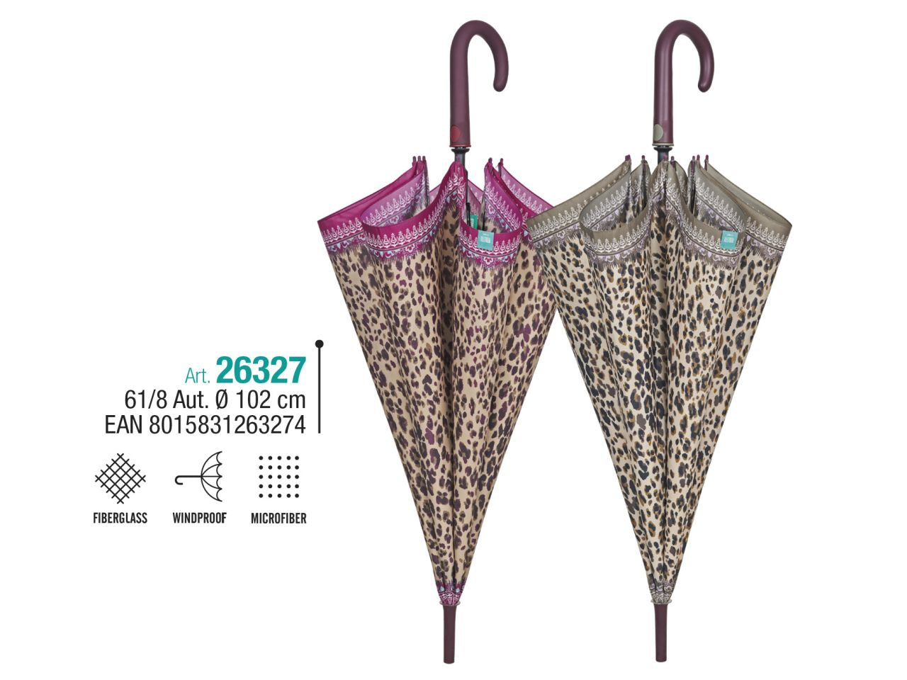 Ombrello da donna con apertura automatica 61/8 leopardato perletti
