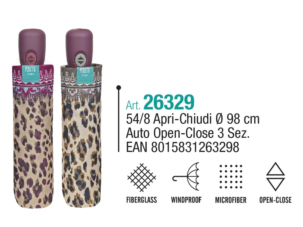 Ombrello da donna mini con apertura automatica leopardato perletti