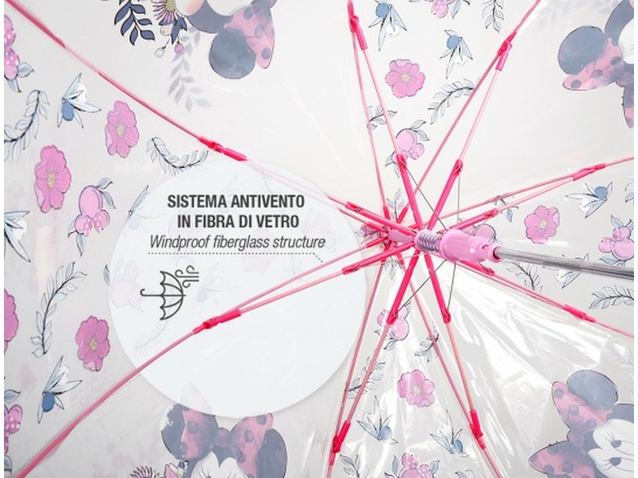 Ombrello con apertura automatica 45cm cupola poe fantasia minnie