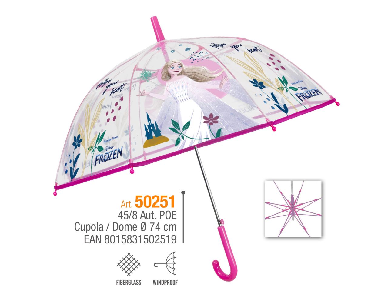 Ombrello con apertura automatica 45cm cupola poe fantasia frozen 2