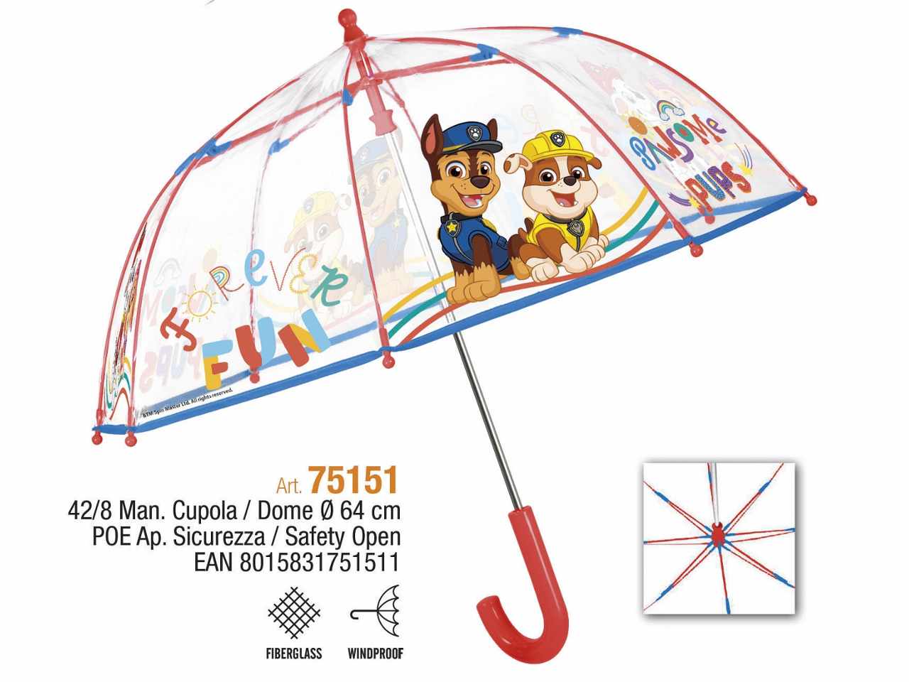 Paw patrol ombrello 42cm poe 75151