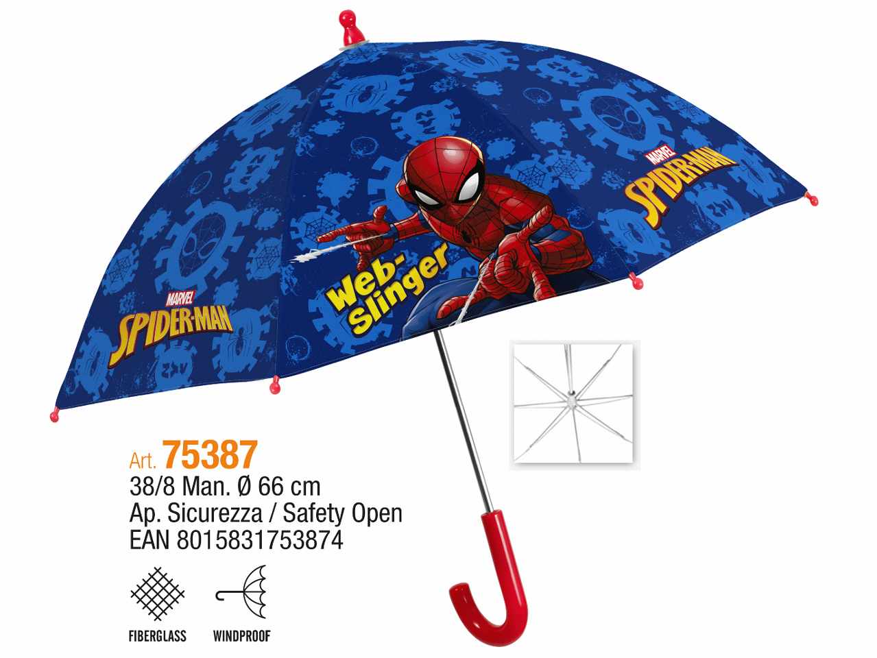 Spiderman ombrello 38cm c/sicurezza 75387