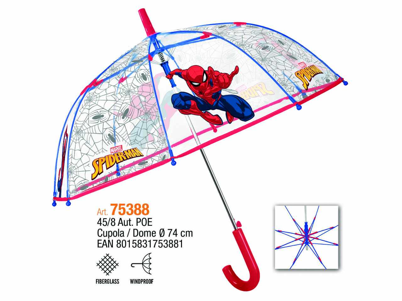 Spiderman ombrello auto 45cm poe 75388