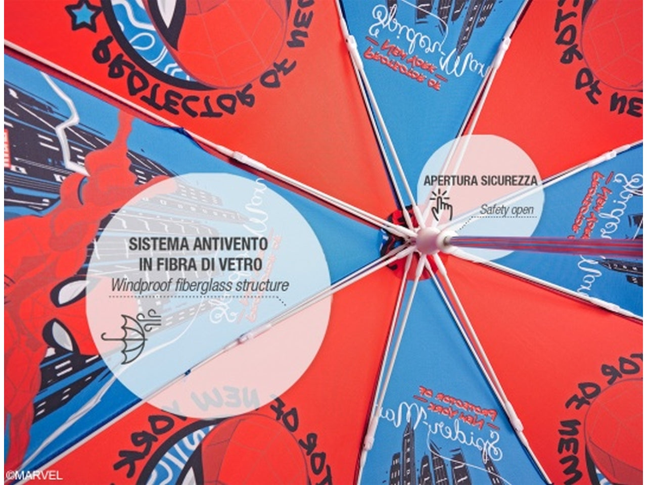 Ombrello Spiderman per bambino con apertura manuale rosso e blu - Perletti