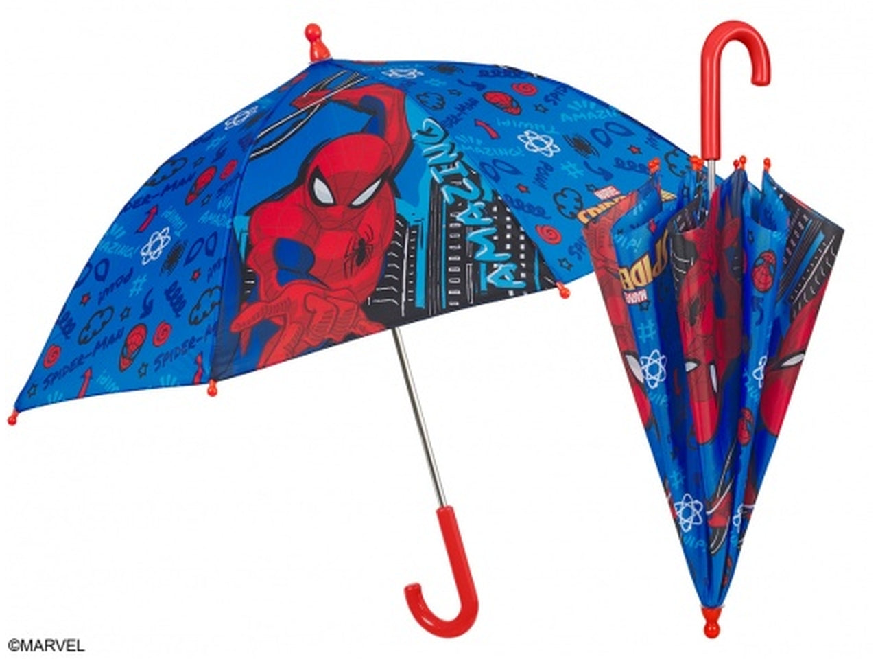 Ombrello Spiderman da bambino con apertura automatica rosso e blu - Perletti