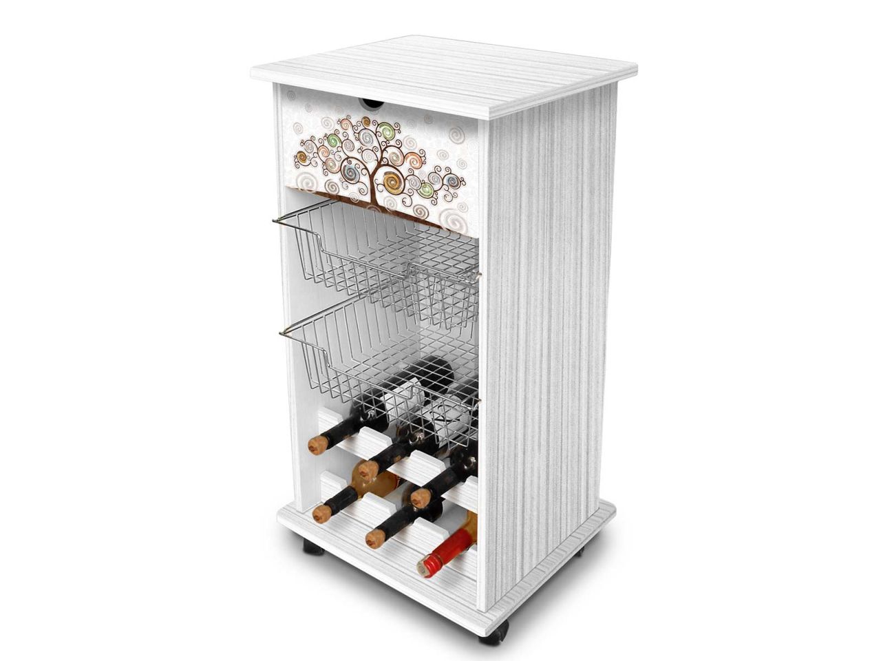 Linea tree white carrello bianco con porta bottiglie 40x45h.85cm