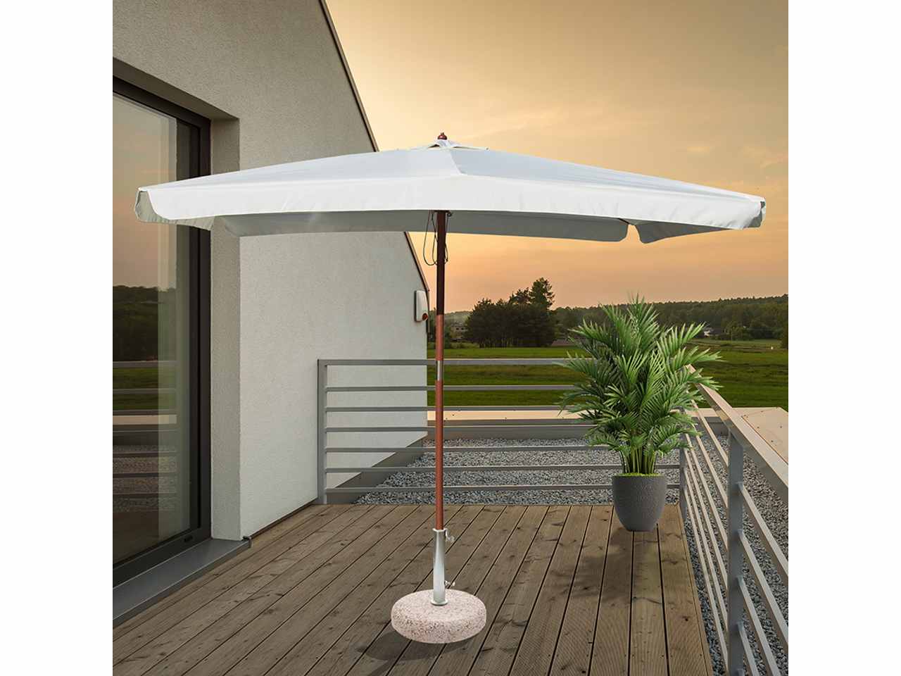 Ombrellone 3x2mt rettangolare in legno di ginepro e poliestere