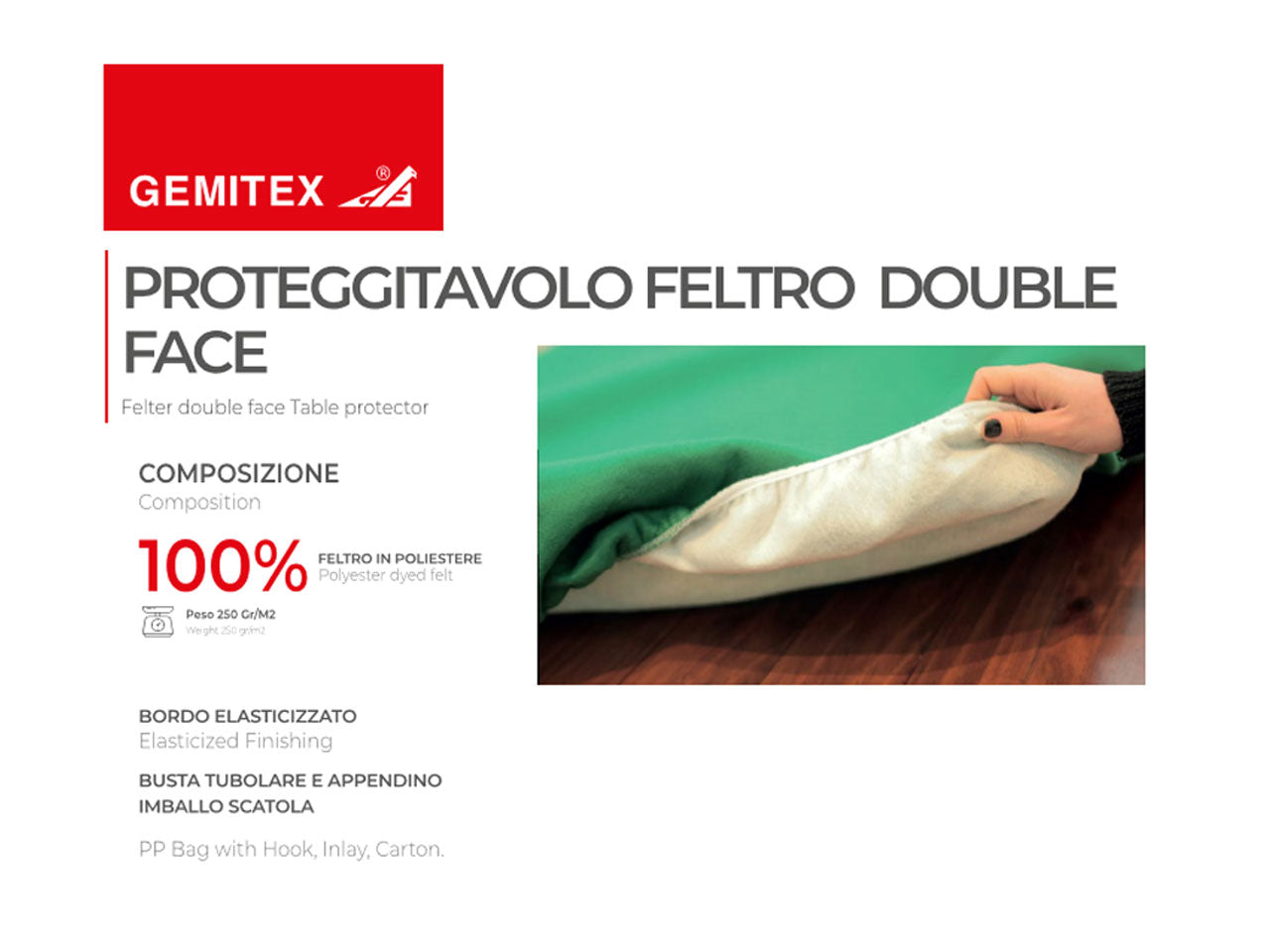Proteggitavolo in feltro 140x180cm colore verde bordo elasticizzato