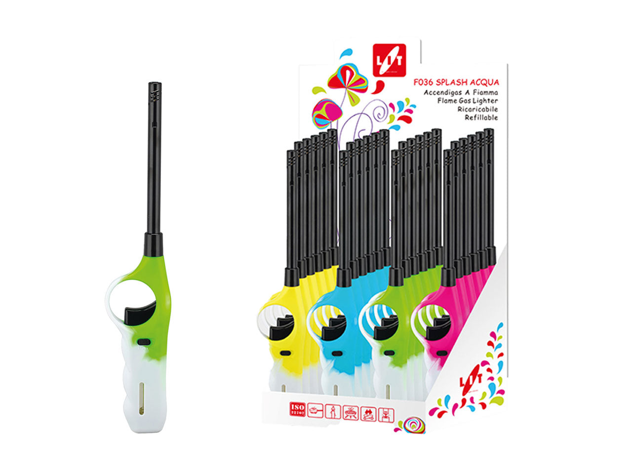 Accendigas splash acqua a fiamma con blocco di sicurezza ricaricabile colori assortiti
