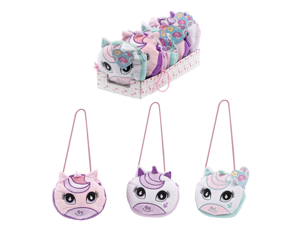 My vip - baby unicorn borsetta in peluche diametro 15cm con zip e tracolla in corda